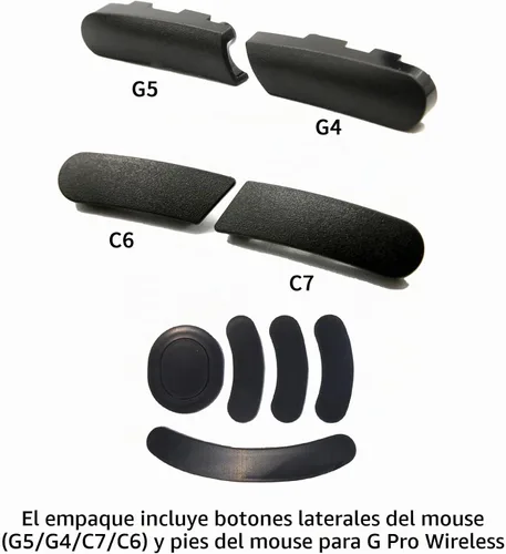 Vista 6 de Nueva cubierta lateral para llave lateral (G4 G5 C6 C7) con patas de ratón de repuesto para mouse Logitech G Pro Wireless Gaming Mouse