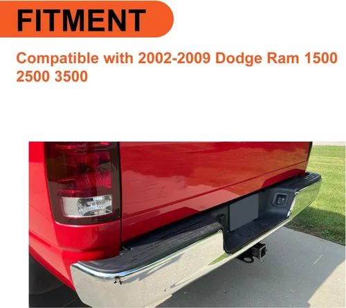 Vista 4 de ECOTRIC Conjunto de parachoques trasero compatible con Dodge Ram 1500 2500 3500 W/License 2002-2009, luz de placa de repuesto para CH1103111