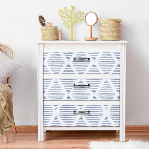 Vista 8 de WENMER Papel tapiz geométrico para despegar y pegar de 17.3 x 118 pulgadas, papel tapiz de rayas azules y blancas, papel de contacto geométrico