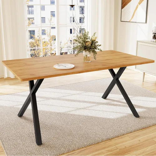 Vista 7 de HIPIHOM Mesa de comedor moderna de 63 pulgadas para 6 personas, mesa de cocina rectangular grande con patas en forma de X, muebles de comedor