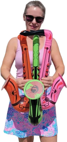 Vista 4 de Saxofón colorido de 22 pulgadas infla (3 colores), instrumento musical inflable para juego simulado, concierto, jazz, sesión de fotos, cabina