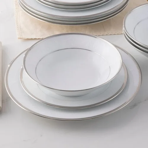 Vista 4 de Noritake Regina Platinum - Juego de 12 piezas, servicio para 4 pulgadas, color blanco