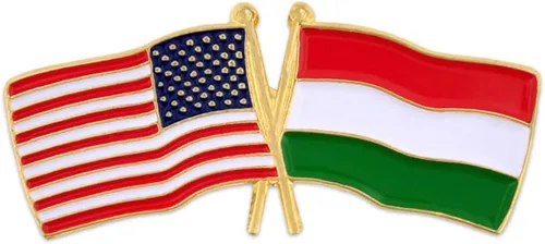 Vista 52 de PinMart Pin de solapa esmaltado con bandera de la amistad cruzada de Estados Unidos y el mundo