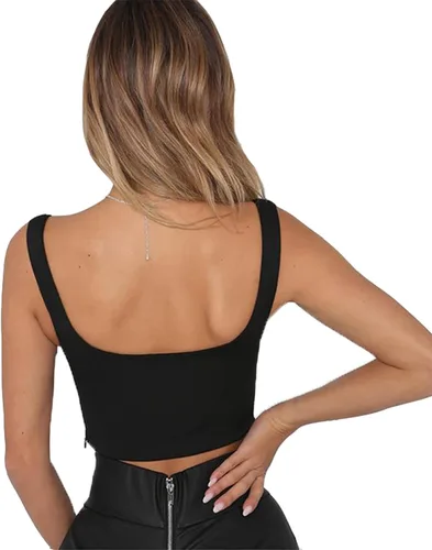Vista 5 de Blusa sin mangas Susupeng con cuello profundo en V para mujer ajustada con cierre lateral blusa corta casual