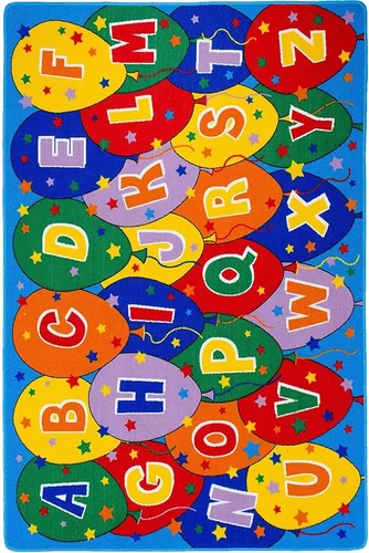 Vista 3 de Champion Rugs Alfombra para niños/habitación de bebé/guardería/aula/sala de juegos. Alfabeto ABC. Globos. Educativo. Divertido. Parte trasera de gel