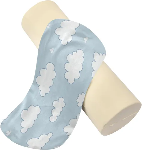 Vista 2 de Rollo cervical para el cuello, almohada redonda de nube blanca y azul cielo, almohada de espuma viscoelástica lavable, almohada de refuerzo