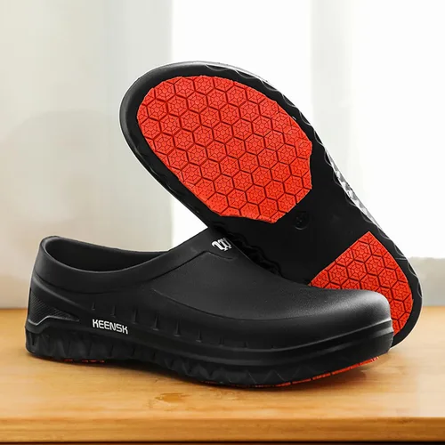 Vista 3 de Zuecos de trabajo para hombres y mujeres: zapatos de chef antideslizantes, zuecos impermeables para servicio de alimentos, zapatos de trabajo