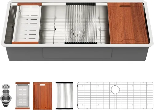 Vista 27 de Lordear - Fregadero de barra de 12 pulgadas bajo montaje, estación de trabajo, calibre 16, T304, 12 x 15, acero inoxidable, fregadero de cocina