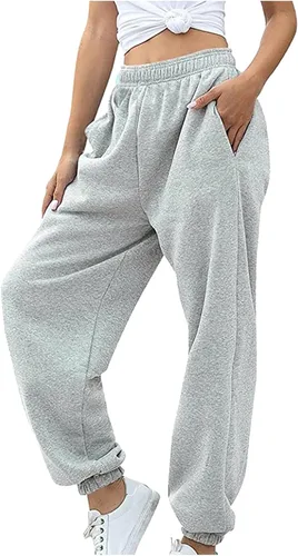 Vista 2 de Mensch Pantalones deportivos de cintura alta para mujer, pantalones deportivos para gimnasio, atléticos, holgados, con bolsillos