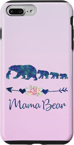 Vista 12 de Funda para iPhone 16, diseño floral de mamá oso de cuatro cachorros, color verde azulado y morado