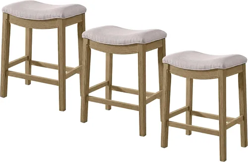 Vista 20 de ROME + OAK Juego de 2 Taburetes de Mostrador Parker de 26", Taburete de Bar de Cocina sin Respaldo Tipo Silla de Montar en Acabado de Madera Natural