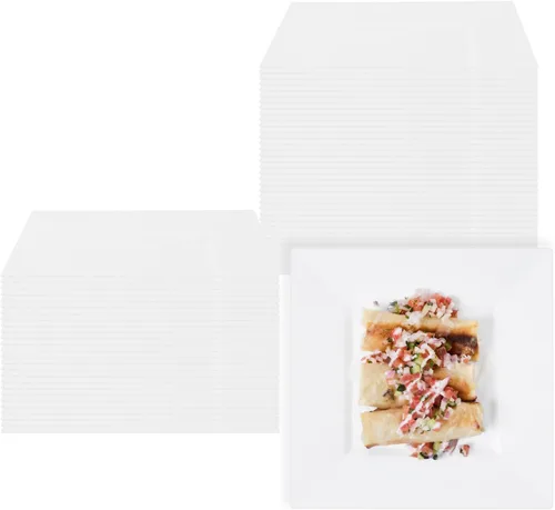Vista 18 de Restaurantware Platos de fiesta de 8.2 x 8.2 x 0.5 pulgadas, 100 platos de postre de plástico desechables – Platos cuadrados de plástico negro