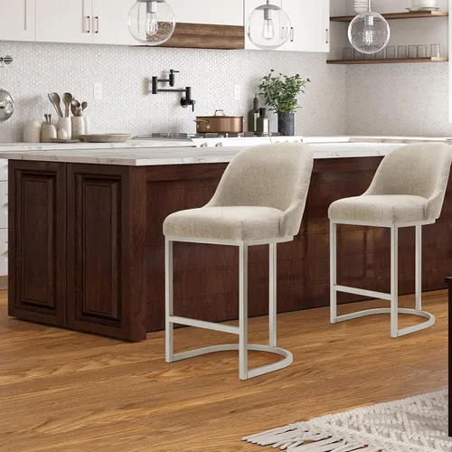 Vista 113 de Leick Home 214536 Barrelback Silla de comedor con base de metal, juego de 2, para comedor, asiento moderno de lino negro y base de metal dorado