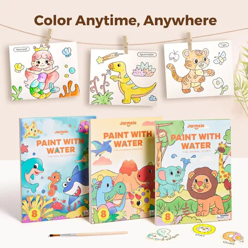 Vista 4 de Libros de pintura con agua Jar Melo para niños pequeños, actividad de pintura de acuarela sin desorden para niños de 1-3, 2-4, 4-6 años, regalo