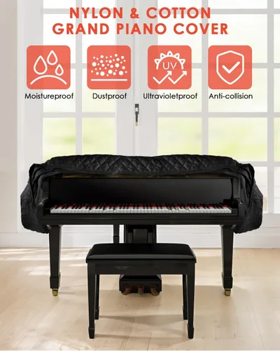 Vista 4 de Funda gruesa para piano de cola, funda de piano de algodón con forro para bebé, funda protectora para piano decorada con bordes suaves y lavables