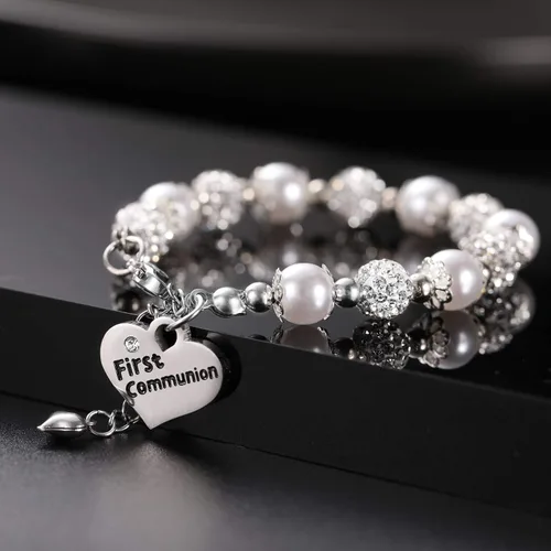 Vista 2 de Pulsera de primera comunión para niñas, regalo de bautismo, joyería hecha a mano para niñas, Metal