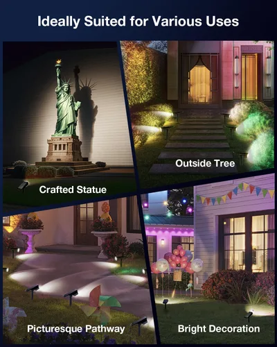 Vista 4 de Foco Solar para Exteriores Impermeable Iluminación LED de Acento para Paisaje para Patio, Árbol, Plantas, Paredes, Sendero, Jardín, Estatuas, Brillo