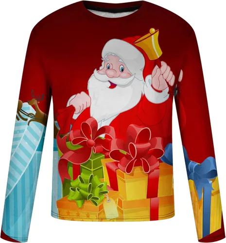 Vista 3 de Men's Christmas Print Pullover Distressed Santa Graphic Sweatshirt Lightweight Quick Dry Shirt Flowy Long Sleeve Top