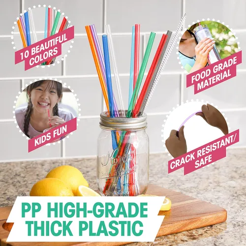 Vista 2 de Sorbetes de acrílico de repuesto, colores del arco iris, juego de 8, para vasos de 16 oz, 20 oz, 24 oz