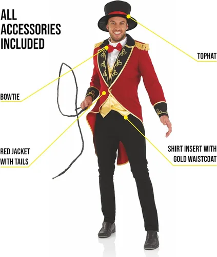 Vista 3 de Disfraz de maestro de circo para hombre rojo Showman