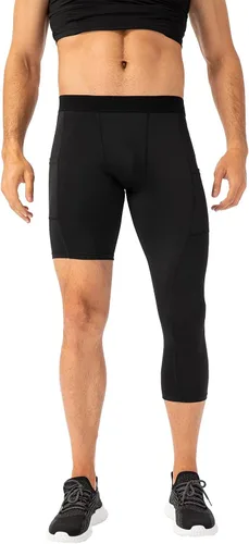 Vista 10 de Pantalones de compresión de 3/4 de una pierna para hombre, mallas de baloncesto atléticas para correr, leggings deportivos de capa base capri