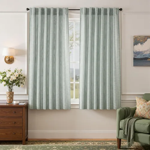 Vista 12 de DriftAway Cortinas de lino 100% opacas a rayas, de doble capa, 96 pulgadas de largo, para sala de estar, dormitorio, hilo teñido, con aislamiento