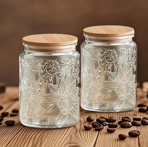 Vista 10 de Prettidecor Paquete de 2 tarros de almacenamiento de vidrio con tapa de bambú, recipientes de almacenamiento de alimentos de vidrio de cocina