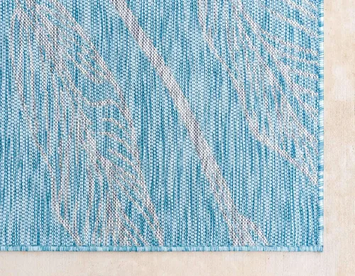 Vista 8 de Unique Loom Alfombra de la colección botánica para exterior - Hoja (4' 1" x 6' 1" Rectangular, Aqua Claro/ Marfil)