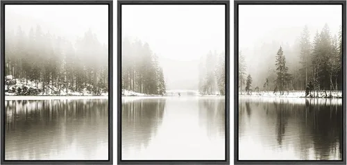 Vista 101 de SIGNWIN Lienzo enmarcado para pared, juego de arte nublado de tormenta, cielo, bosque otoñal, árboles, rústico, naturaleza, fotografía, realismo
