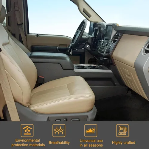 Vista 2 de Priprilod Funda de Asiento de Reemplazo de Microfibra de Cuero Perforada Color Marrón Claro para Conductor y Pasajero, con Respaldo Reclinable