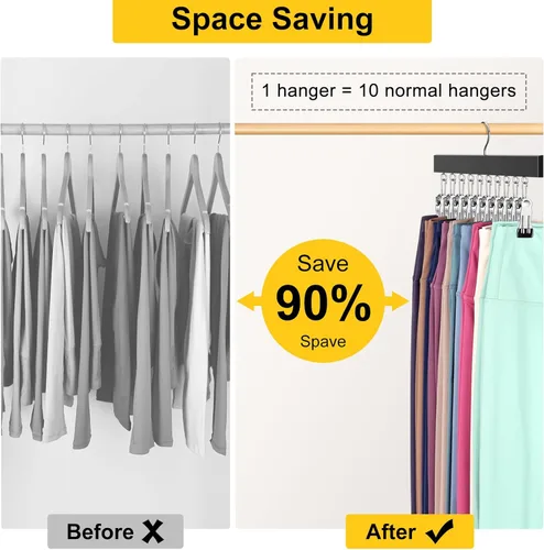 Vista 4 de Organizador de leggings para armario, perchas para pantalones con clips con capacidad para 20 leggings, jeans, sombreros, pantalones cortos
