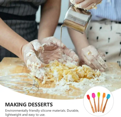 Vista 8 de DOITOOL Juego de 5 espátulas de silicona, resistentes al calor con mango de madera, utensilios de cocina antiadherentes con cepillo para untar