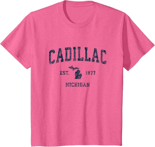 Vista 11 de Cadillac Michigan MI Vintage Sports Design Navy Print Camiseta