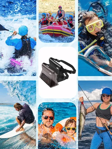 Vista 7 de HEETA Paquete de 2 bolsas impermeables con correa para la cintura, bolsa seca táctil con cinturón ajustable para teléfono, objetos de valor