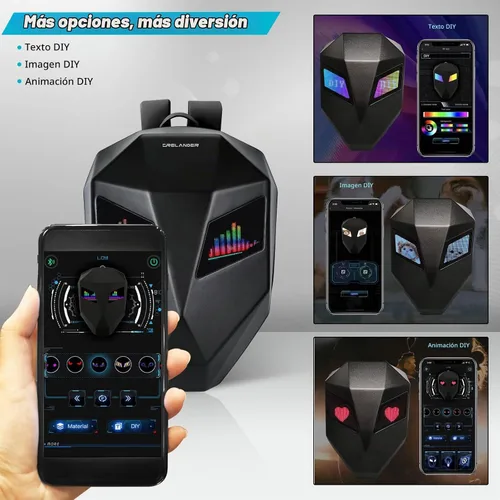 Vista 2 de Crelander Mochila LED para motocicleta, mochila de caballero de 17 pulgadas con pantalla programable para bricolaje, carcasa rígida impermeable 3D