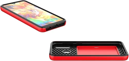 Vista 6 de Funda para Galaxy A50 con tarjetero, a prueba de golpes, funda protectora híbrida de silicona resistente para Samsung Galaxy A50, color negro