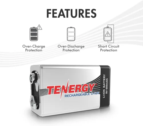 Vista 6 de Tenergy Combo: 4pcs 9V 600mAh Li-ion baterías recargables