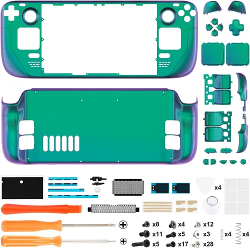 Vista 2 de eXtremeRate - Carcasa de repuesto de bricolaje con juego completo de botones para Steam Deck LCD, carcasa de repuesto personalizada para la parte