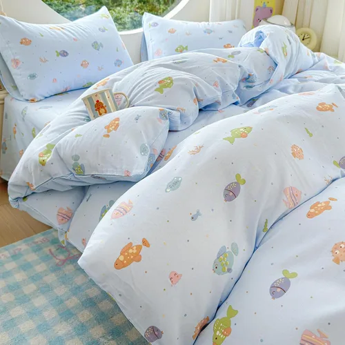 Vista 26 de HighBuy Juego de funda de edredón vintage con volantes y estampado de rayas francesas, 100% algodón con cierre de cremallera, juego de ropa de cama