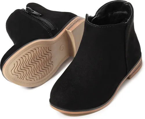 Vista 2 de Fupoia Botas de tobillo para niñas, botas de tobillo para niñas, botas de cremallera lateral, botas de moda para adolescentes, botas de tacón corto