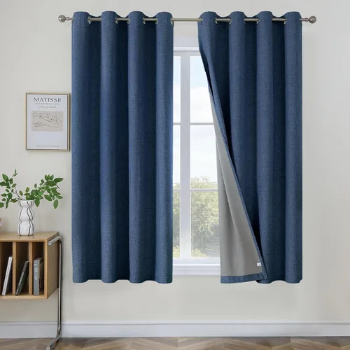 Vista 40 de Joydeco Cortinas negras 100% opacas para dormitorio, oscurecimiento de habitación, aislamiento térmico, cortinas cortas texturizadas con ojales