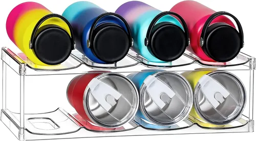 Vista 8 de LANDNEOO Soporte organizador apilable para botellas de agua, para la organización de vasos grandes de Stanley y otros, estante de plástico blanco