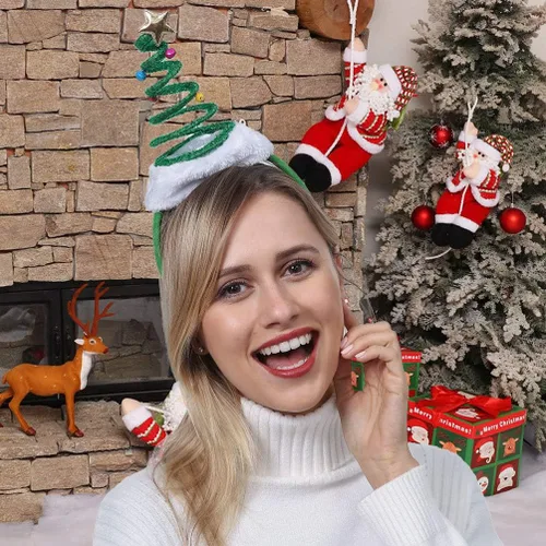 Vista 4 de ADJOY Diadema elástica para árbol de Navidad con campanas de Papá Noel talla única