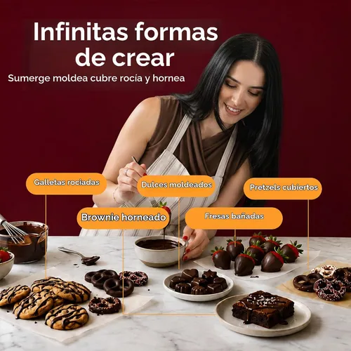 Vista 5 de Obleas de chocolate negro prémium para derretir 5 libras, perfectas para hornear, dulces, trufas, postres y barras de chocolate virales Dubai
