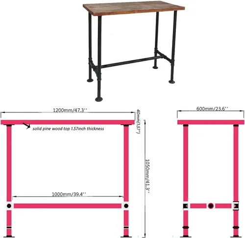 Vista 2 de Juego de mesa de bar y taburete de bar de 5 piezas, industrial rectangular, para comedor, pub, bar, escritorio y encimera de cocina, taburete