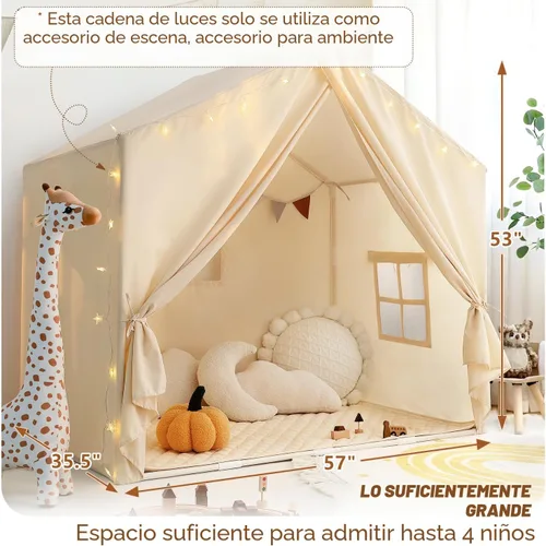 Vista 6 de Razee - Tienda de campaña para niños con alfombrilla acolchada, tienda de campaña para interiores para niños pequeños Large Kids Tent Indoor Beige