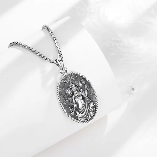 Vista 138 de EUDORA Collar de plata de ley 925 con moneda Hécate, Athena, Perséfono, Nyx, diosa de la luna triple, diosa celta, rueda de Hécate, llave, regalo