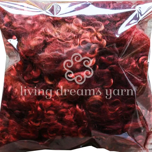 Vista 3 de Cierres de mohair reales. Fibra de lana teñida a mano orgánica para cabello y pelucas de muñeca, fieltro, mezcla, hilado, tapices y adornos. Henna