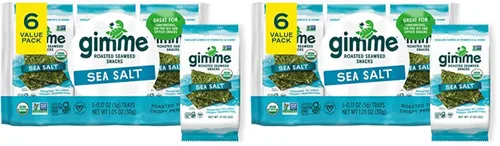 Vista 12 de gimMe - Bocadillo de algas marinas orgánicas tostadas con sal marina, 6 paquetes de 15oz