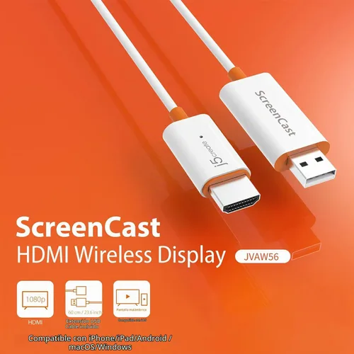 Vista 2 de j5create ScreenCast - Receptor adaptador de pantalla inalámbrico HDMI – Espejo de teléfono, tableta, portátil a HDTV – Compatible con MiraCast
